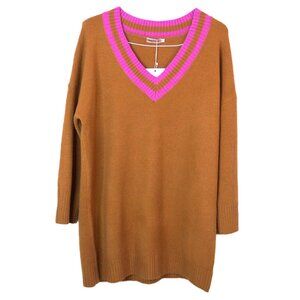 Skylar Rose Camel Brown V Neck Over Size Casual Chic Sweater Dress sz M